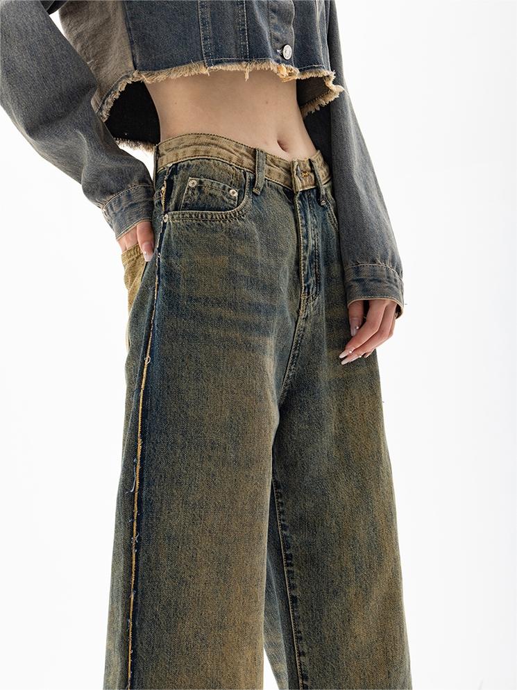 DISTRESSED WIDE-LEG JEANS BOYFRIEND FIT DENIM