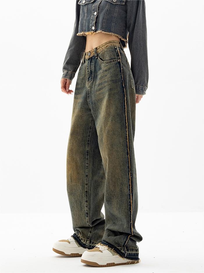 DISTRESSED WIDE-LEG JEANS BOYFRIEND FIT DENIM