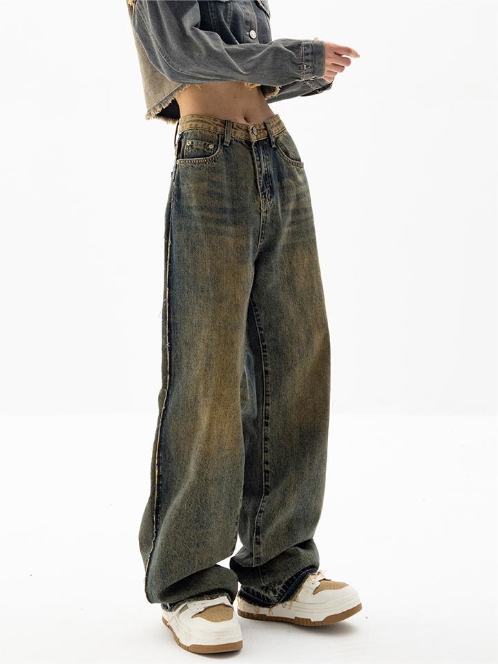 DISTRESSED WIDE-LEG JEANS BOYFRIEND FIT DENIM