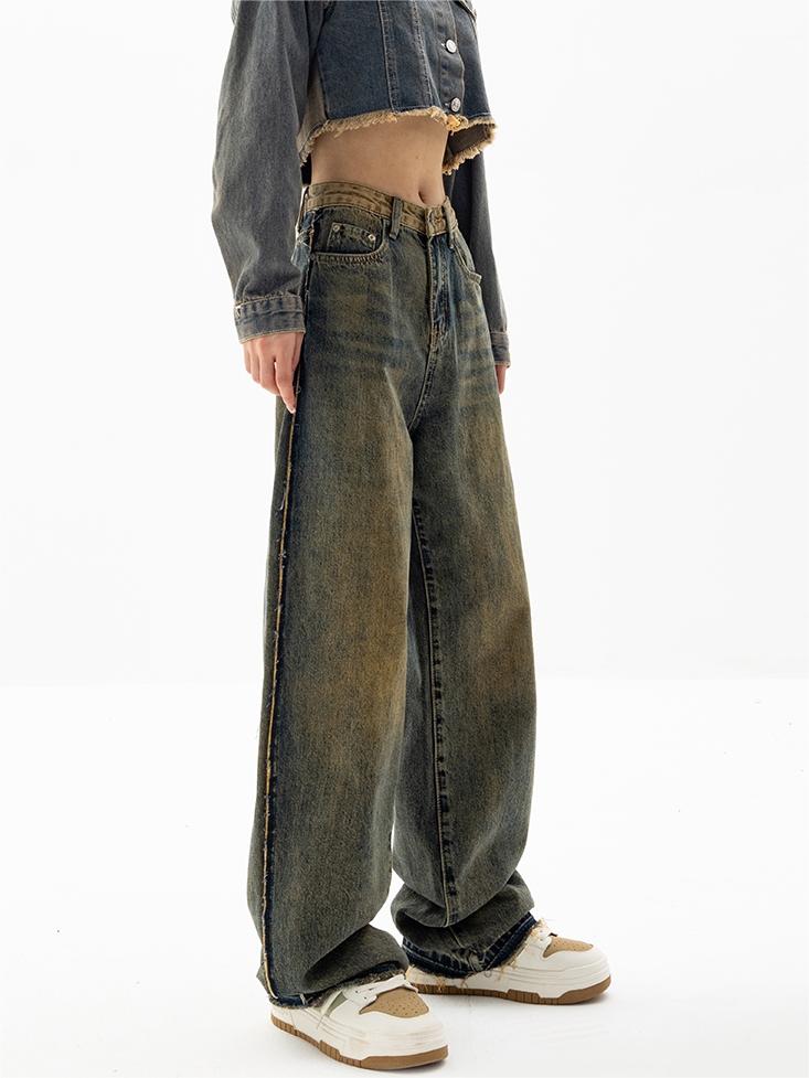 DISTRESSED WIDE-LEG JEANS BOYFRIEND FIT DENIM