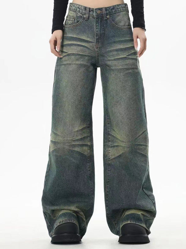 DISTRESSED WIDE-LEG JEANS WITH HIGH WAIST BAGGY DESIGN