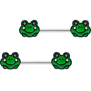 9/16 Smiling Green Frog Barbell Nipple Ring Set