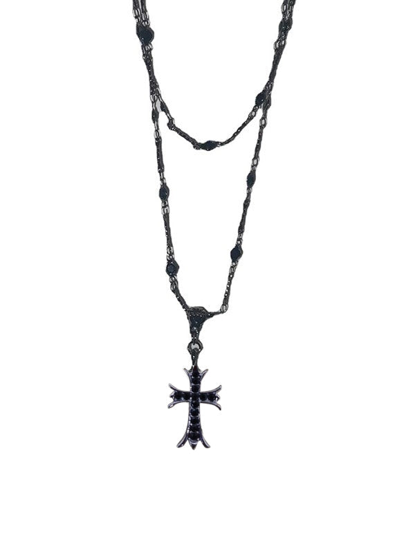 DOUBLE LAYERED CROSS NECKLACE WITH LAYERED PENDANT DESIGN