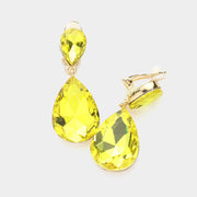 Women's Double Teardrop Stone Link Clip on Evening Dangle Earrings