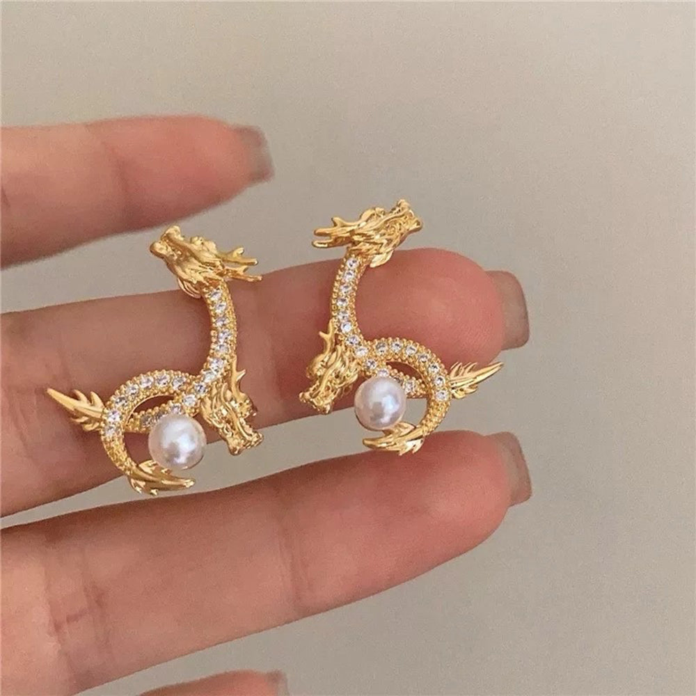 DRAGON PEARL EARRINGS ENCHANTED REGAL MYTHICAL ELEGANCE