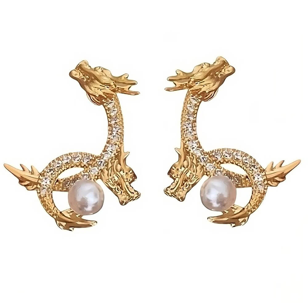 DRAGON PEARL EARRINGS ENCHANTED REGAL MYTHICAL ELEGANCE
