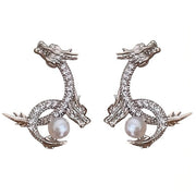 DRAGON PEARL EARRINGS ENCHANTED REGAL MYTHICAL ELEGANCE