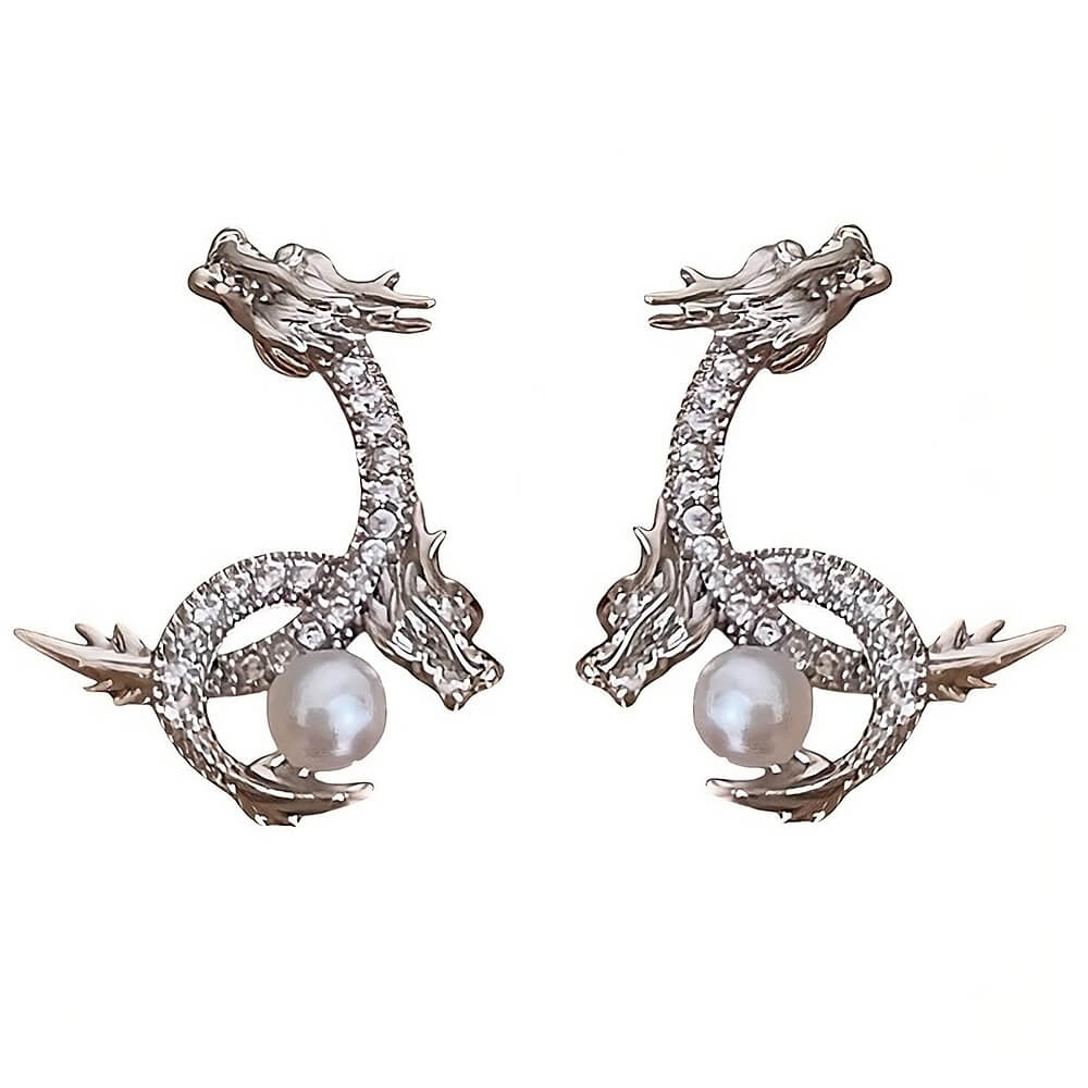 DRAGON PEARL EARRINGS ENCHANTED REGAL MYTHICAL ELEGANCE