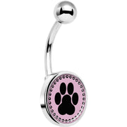 Black on Pink Paw Print Belly Ring