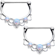 14G 9/16 White Faux Opal Delicate Flourish Nipple Clicker Set