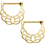14G 9/16 Gold Plated Lovely Lotus Flower Nipple Clicker Set