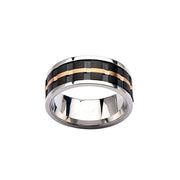 Mens Black Rose Gold Groove Spinner Stainless Steel Ring