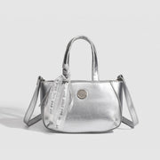 Metallic small tote bag, small handbag ladies, fashionable silver square bag, versatile shoulder Crossbody bag