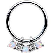 16G 3/8 White Synthetic Opal Dazzle Hinged Segment Ring