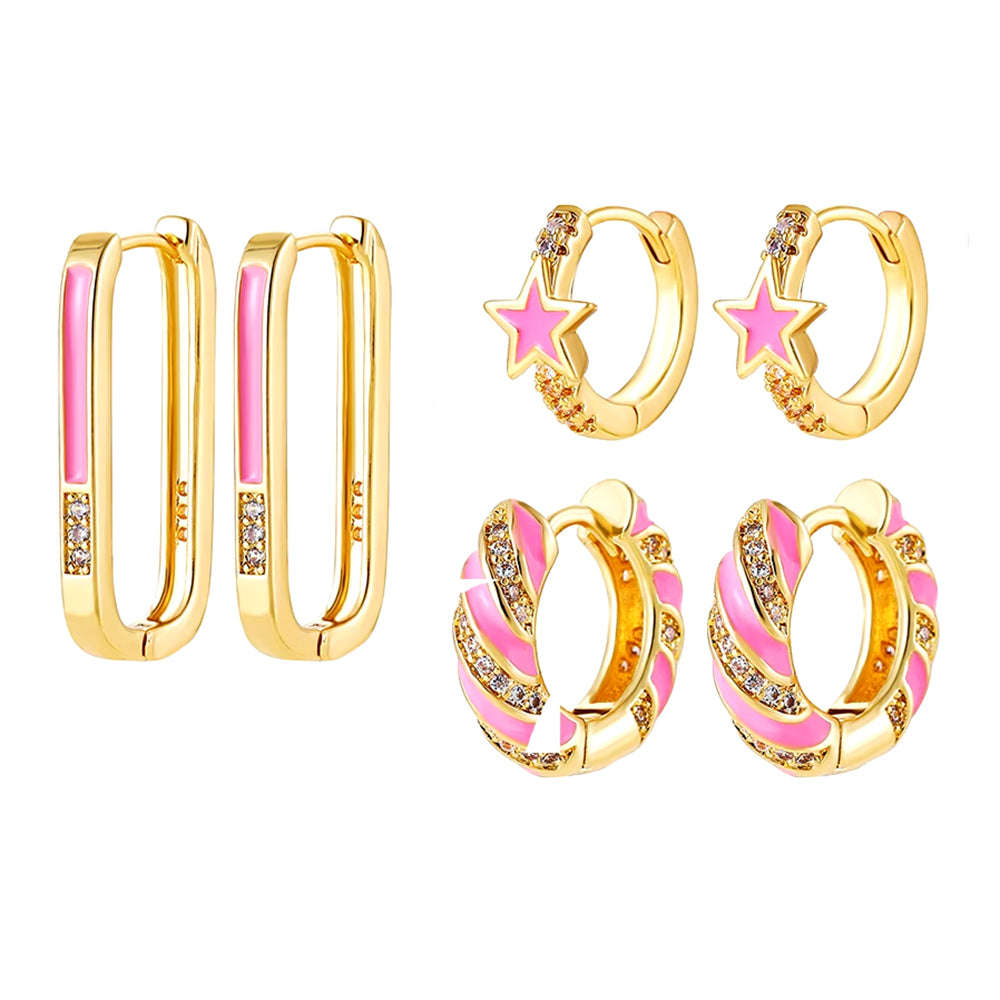 EARRING SET GOLD PINK TRIO AESTHETIC APPEAL