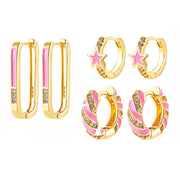 EARRING SET GOLD PINK TRIO AESTHETIC APPEAL