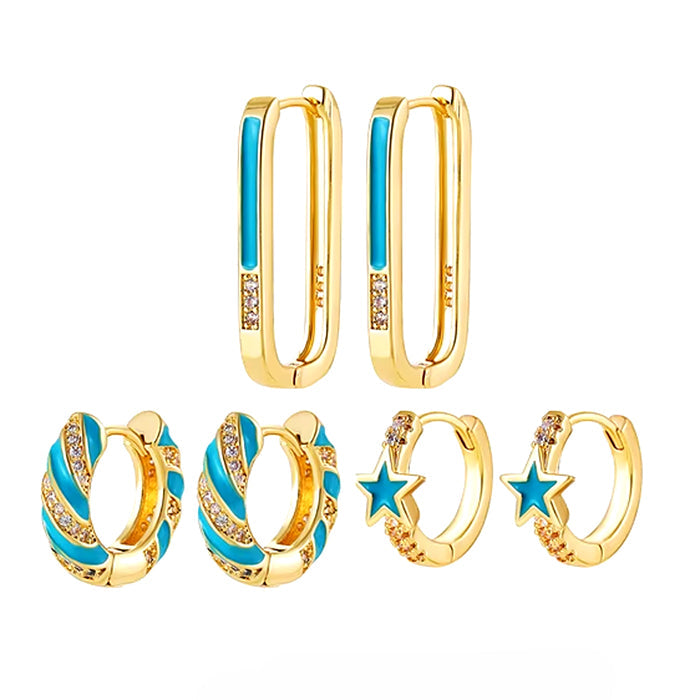 EARRING SET GOLD PINK TRIO AESTHETIC APPEAL