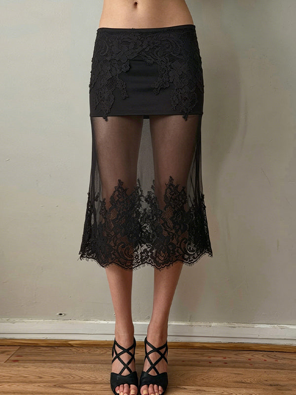 Lace Sheer Tulle Maxi Skirt