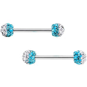 5/8 Clear Aqua CZ Gem Two Tone Sparkle Barbell Nipple Ring Set