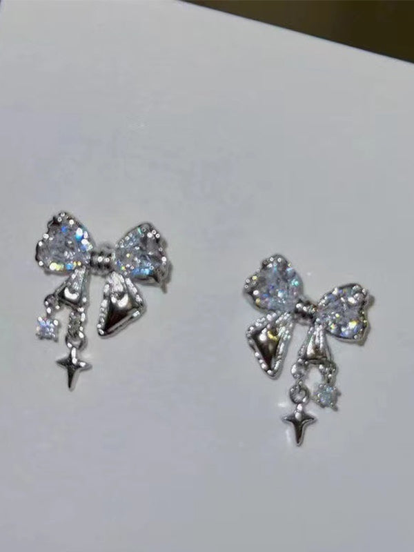 ELEGANT FAIRYCORE BOW STUD EARRINGS WITH SPARKLY DESIGN
