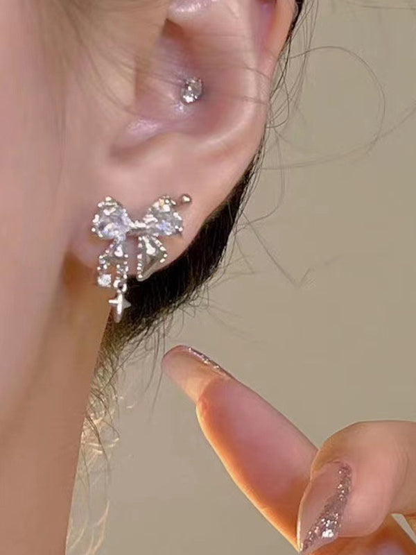 ELEGANT FAIRYCORE BOW STUD EARRINGS WITH SPARKLY DESIGN