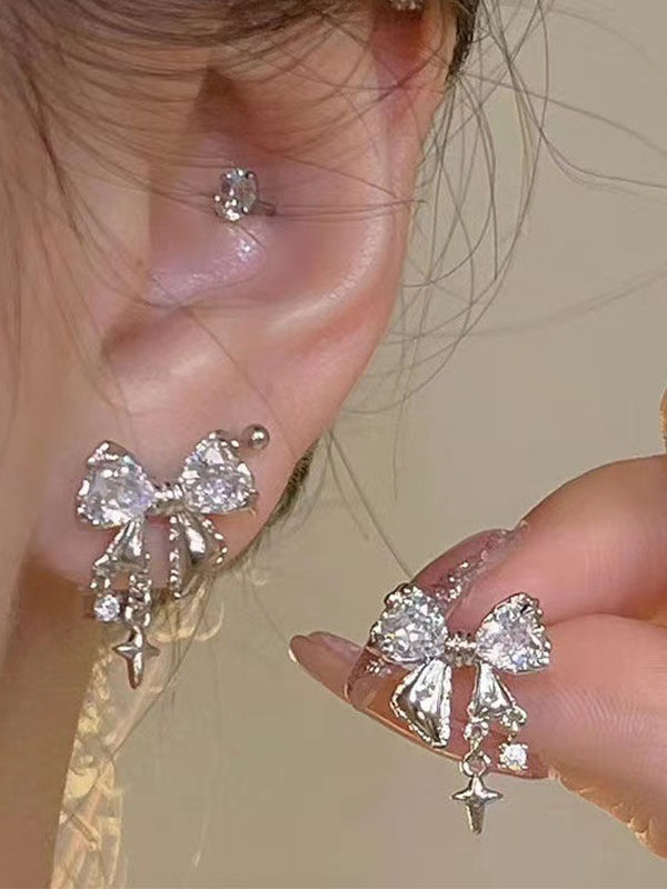 ELEGANT FAIRYCORE BOW STUD EARRINGS WITH SPARKLY DESIGN