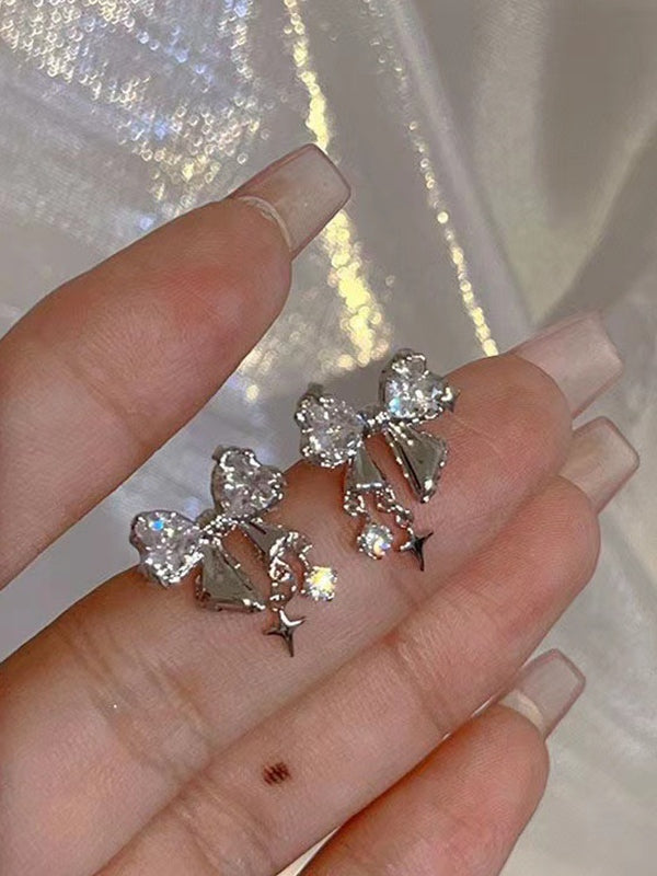 ELEGANT FAIRYCORE BOW STUD EARRINGS WITH SPARKLY DESIGN