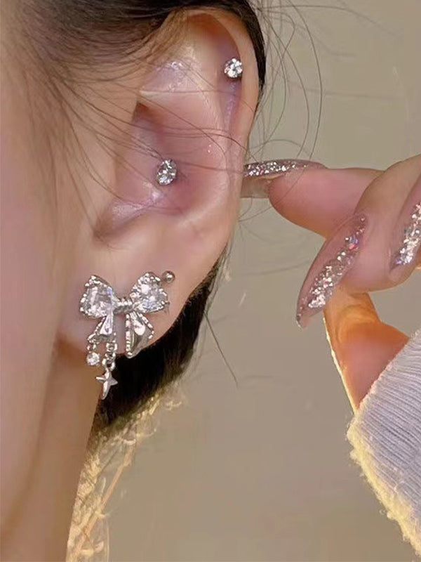 ELEGANT FAIRYCORE BOW STUD EARRINGS WITH SPARKLY DESIGN