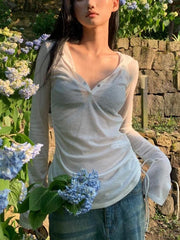 ELEGANT LONG SLEEVE SHEER WHITE TOP WITH HOODED DESIGN
