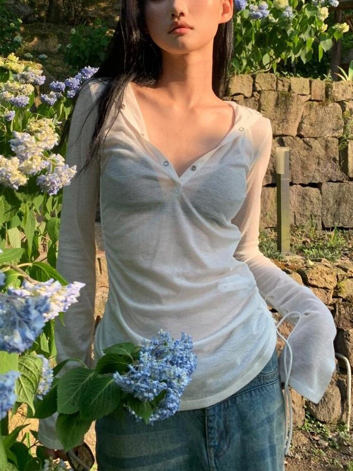 ELEGANT LONG SLEEVE SHEER WHITE TOP WITH HOODED DESIGN