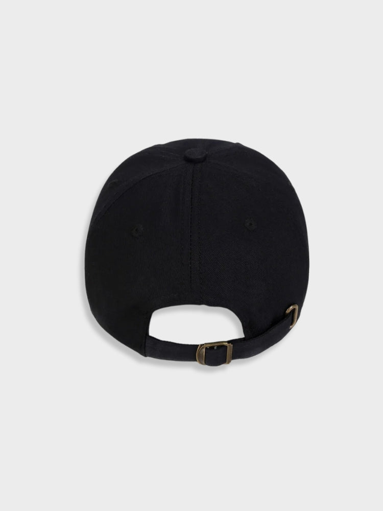 ELEGANT ROSE CAP WITH BLACK BASEBALL DESIGN AND RED ROSE DETAIL
