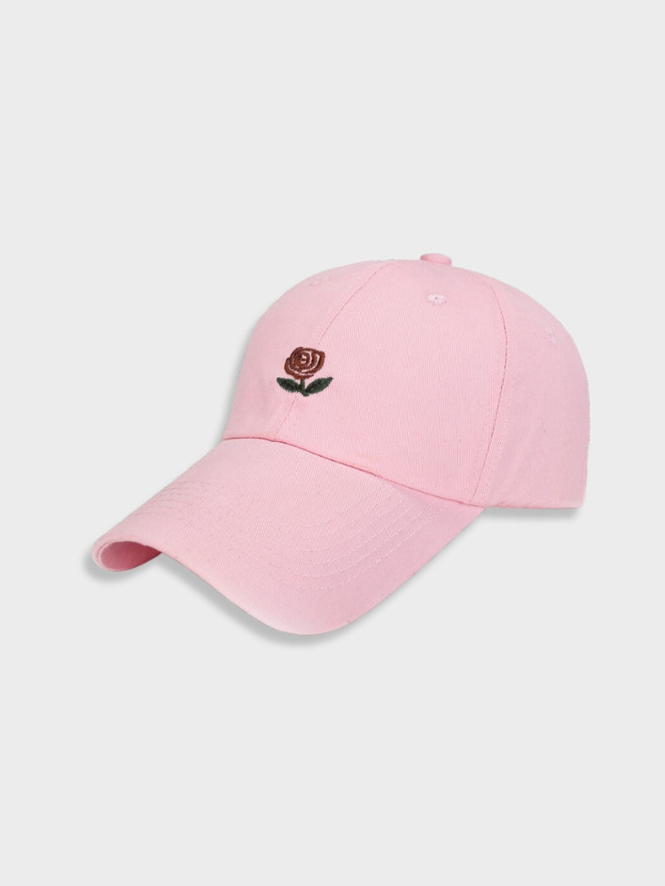 ELEGANT ROSE CAP WITH BLACK BASEBALL DESIGN AND RED ROSE DETAIL