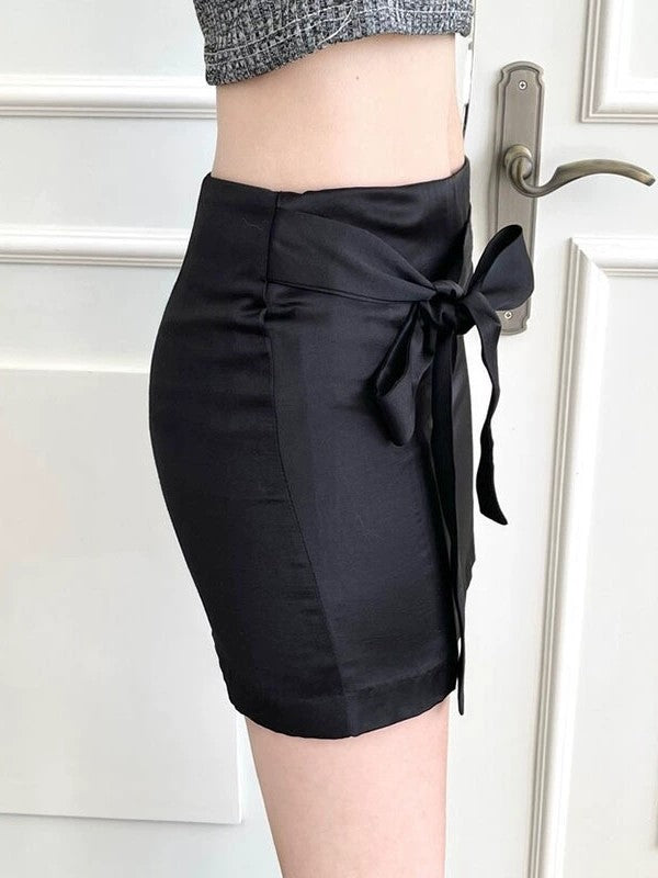 ELEGANT SATIN MINI SKIRT WITH BOW FOR PARTY WEAR