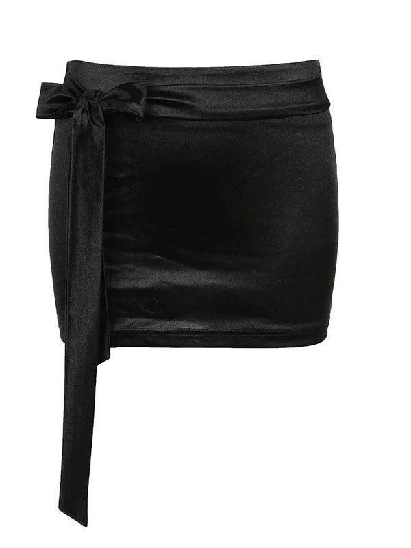 ELEGANT SATIN MINI SKIRT WITH BOW FOR PARTY WEAR