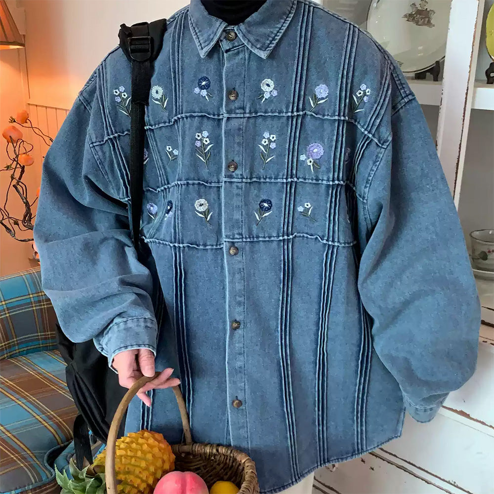 EMBROIDERED DENIM JACKET FLORAL EMBROIDERY DENIM SHIRT