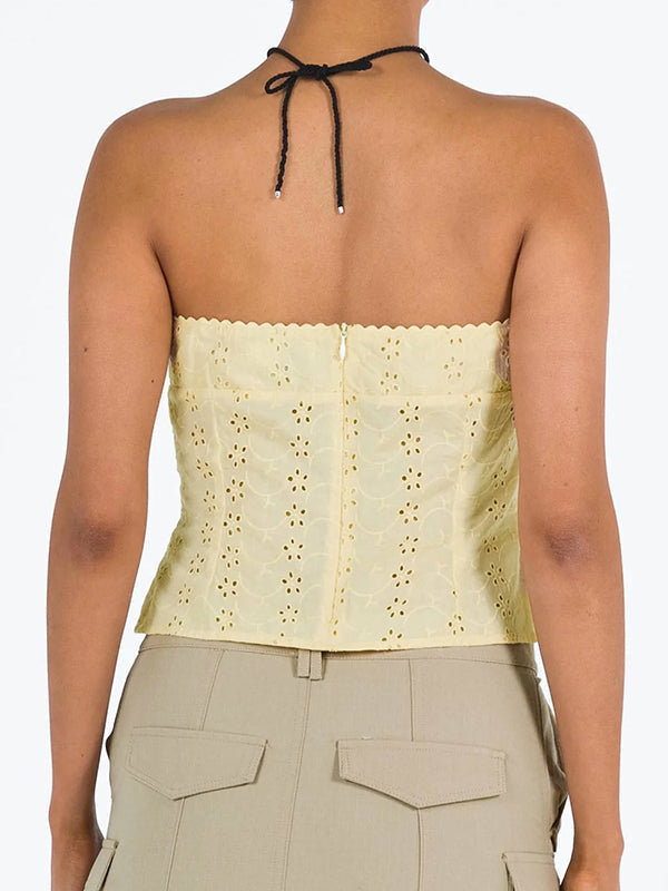 EMBROIDERED HOLLOW STRAPLESS TOP IN SLIM FIT DESIGN