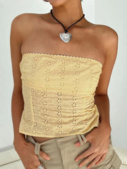 EMBROIDERED HOLLOW STRAPLESS TOP IN SLIM FIT DESIGN