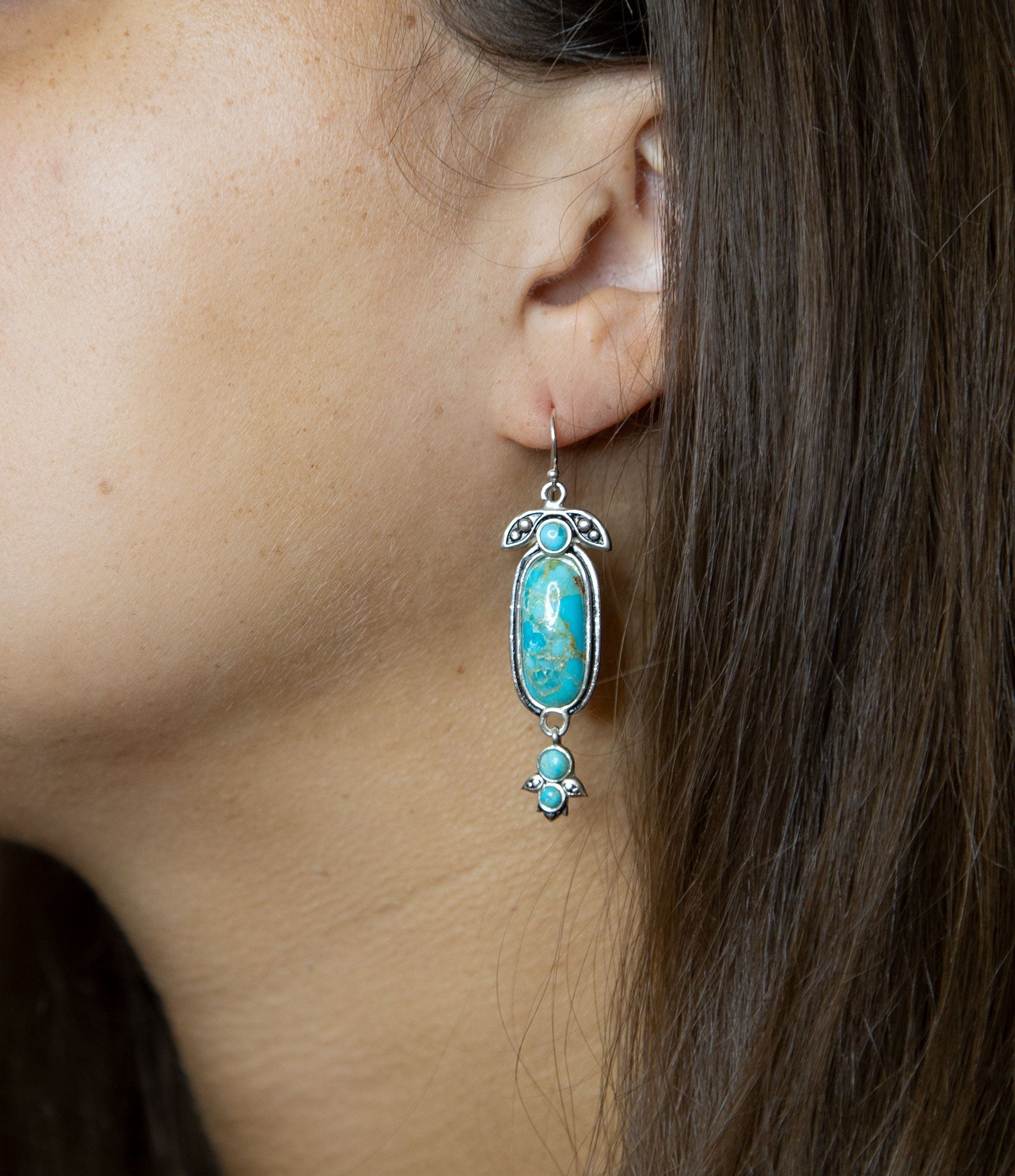 Emile Blue Turquoise Sterling Silver Dangle Earrings