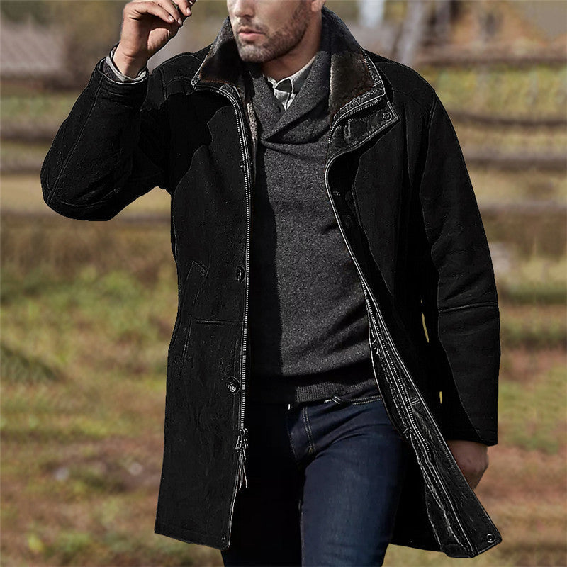 Manteau en laine mi-long pour homme, ample, à fermeture éclair 
