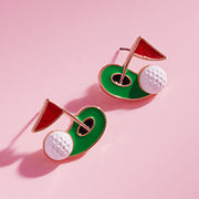 Enamel Golf Ball Hole Flag Stud Earrings