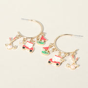 Enamel Golf Pearl Charm Dangle Hoop Earrings
