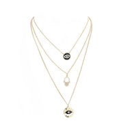 Enamel Rhinestone Evil Eye Hamsa Charm Triple Layer Necklace