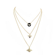 Enamel Rhinestone Honey Bee Pendant Triple Layered Necklace