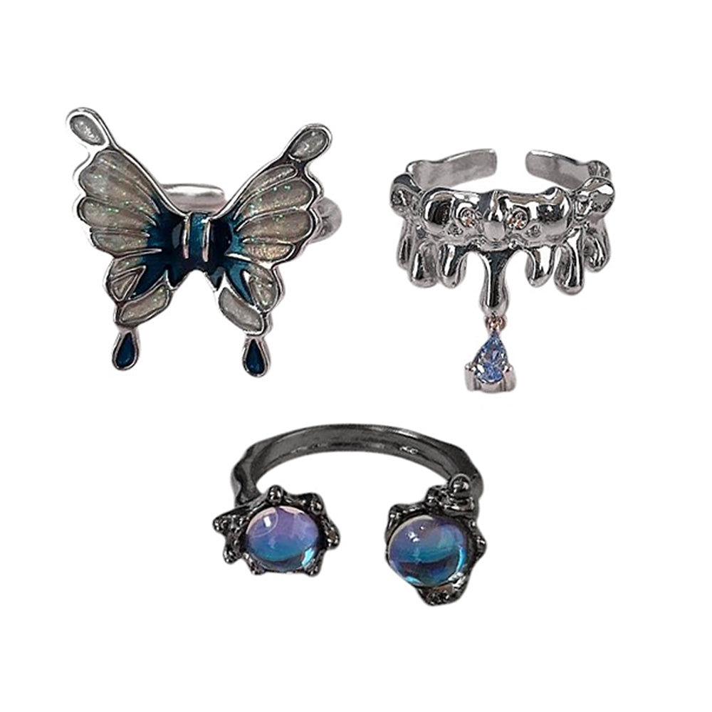 ENCHANTED MOON BUTTERFLY RING SET - THREE PIECE BUTTERFLY RING
