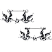 14G 7/8 Birds Nautical Star Dangle Nipple Shield Set