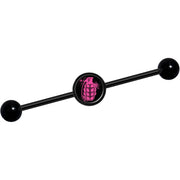 14G Pink Grenade Black Industrial Barbell 37mm