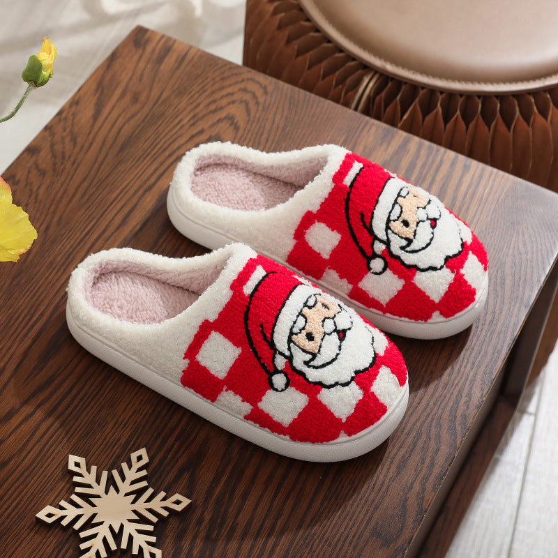 Pantoufles d'hiver unisexes à motif Père Noël et carreaux rouges, style Noël 