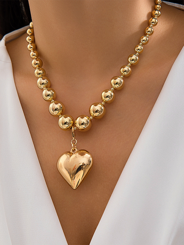 Exaggerated round punk collarbone chain Geometric beads Beaded necklace - Pattern4 / FREESIZE