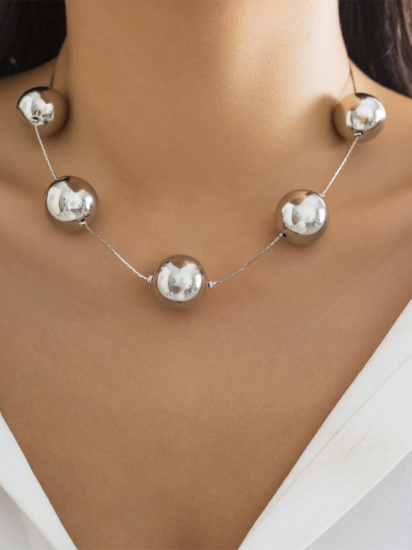 Exaggerated round punk collarbone chain Geometric beads Beaded necklace - Pattern1 / FREESIZE