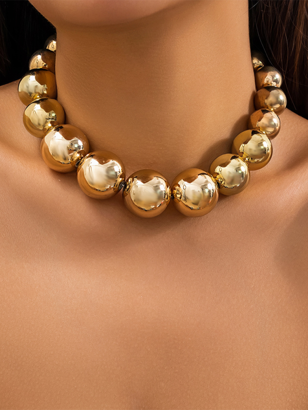 Exaggerated round punk collarbone chain Geometric beads Beaded necklace - Pattern5 / FREESIZE